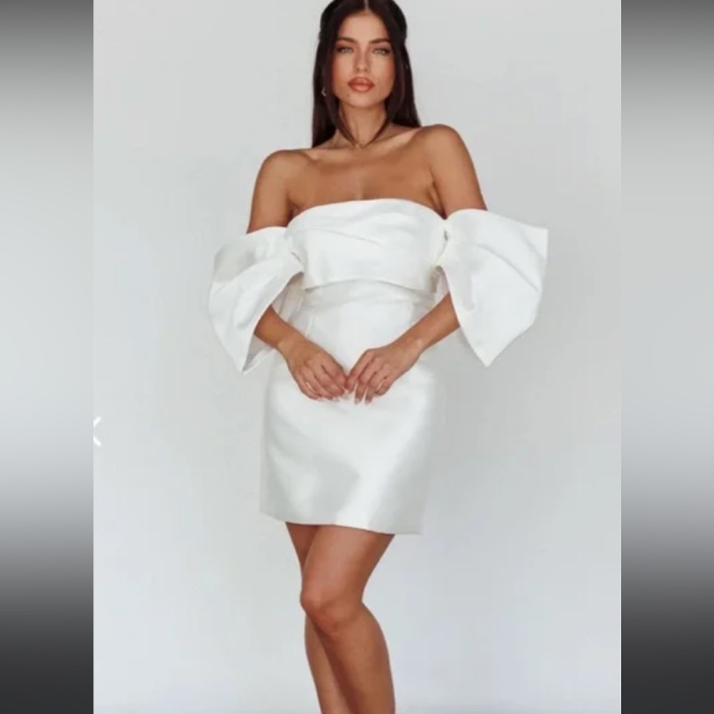Fashion Nova White Off-Shoulder Mini Dress, white reception short mini dress